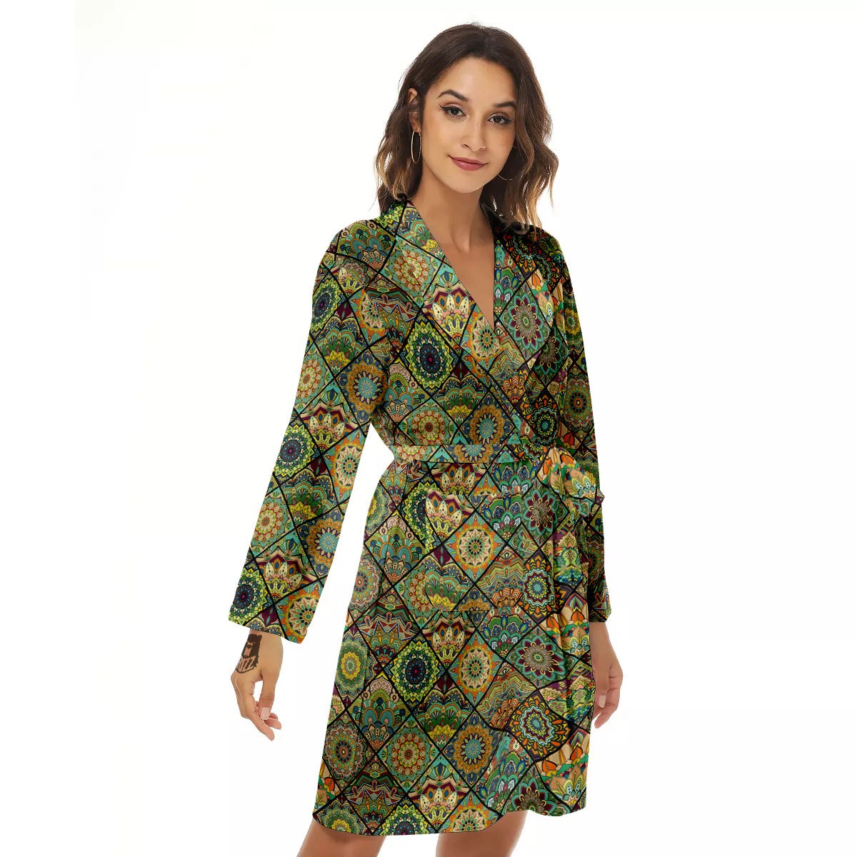 Mandala Patchwork Oval Bohemian Print Pattern Women's Robe-grizzshop