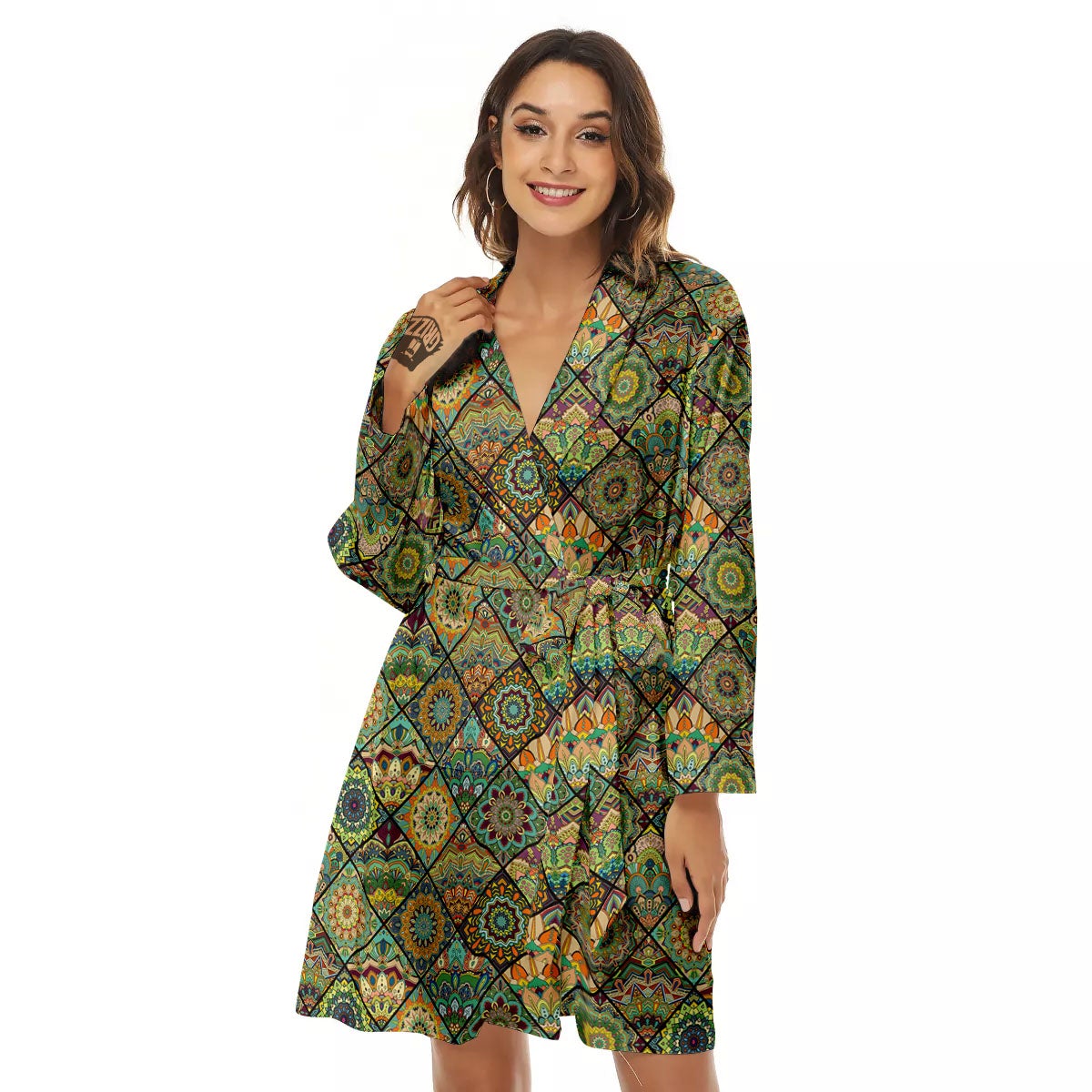 Mandala Patchwork Oval Bohemian Print Pattern Women's Robe-grizzshop