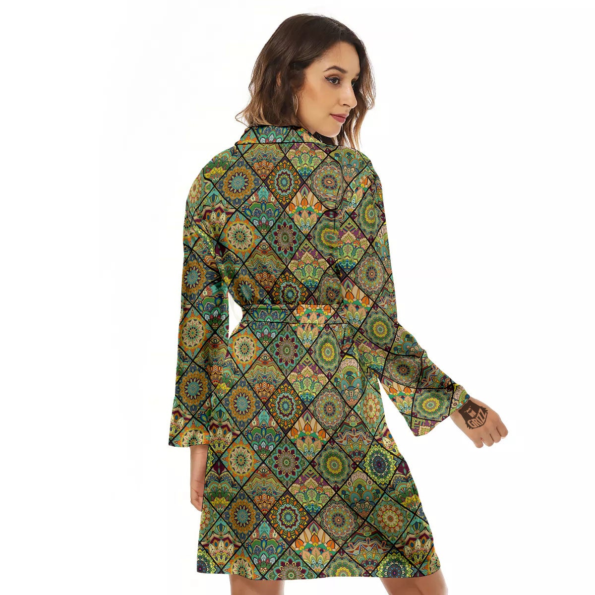 Mandala Patchwork Oval Bohemian Print Pattern Women's Robe-grizzshop