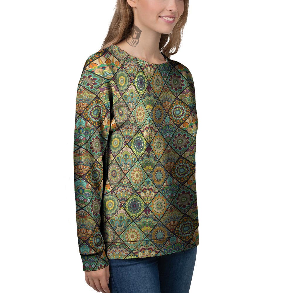 Mandala Patchwork Oval Bohemian Print Pattern Women's Sweatshirt-grizzshop