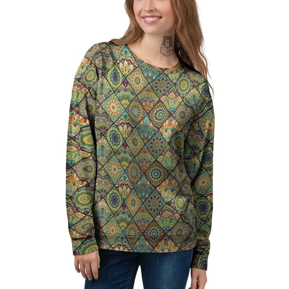 Mandala Patchwork Oval Bohemian Print Pattern Women's Sweatshirt-grizzshop