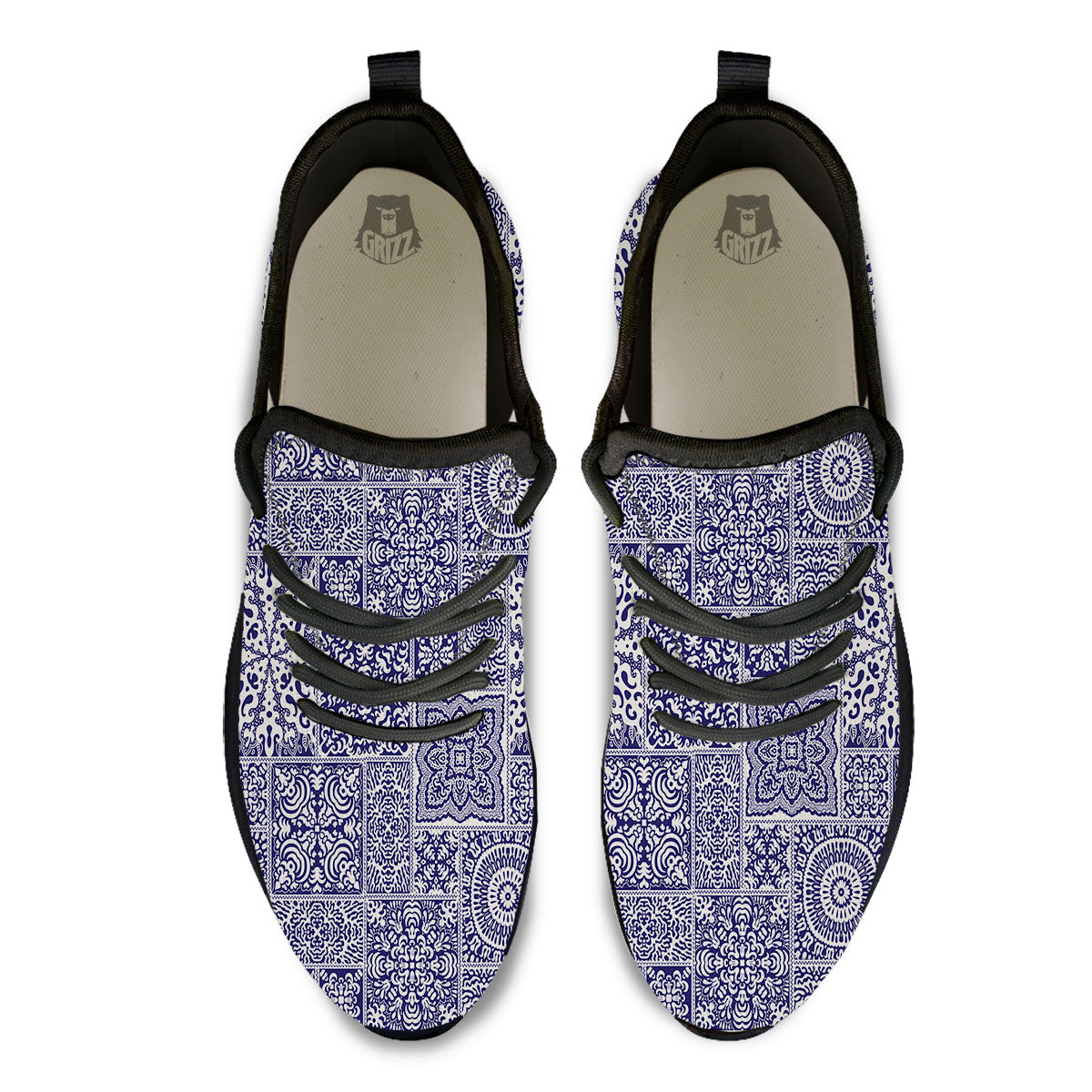 Mandala Patchwork Square Bohemian Print Pattern Black Athletic Shoes-grizzshop