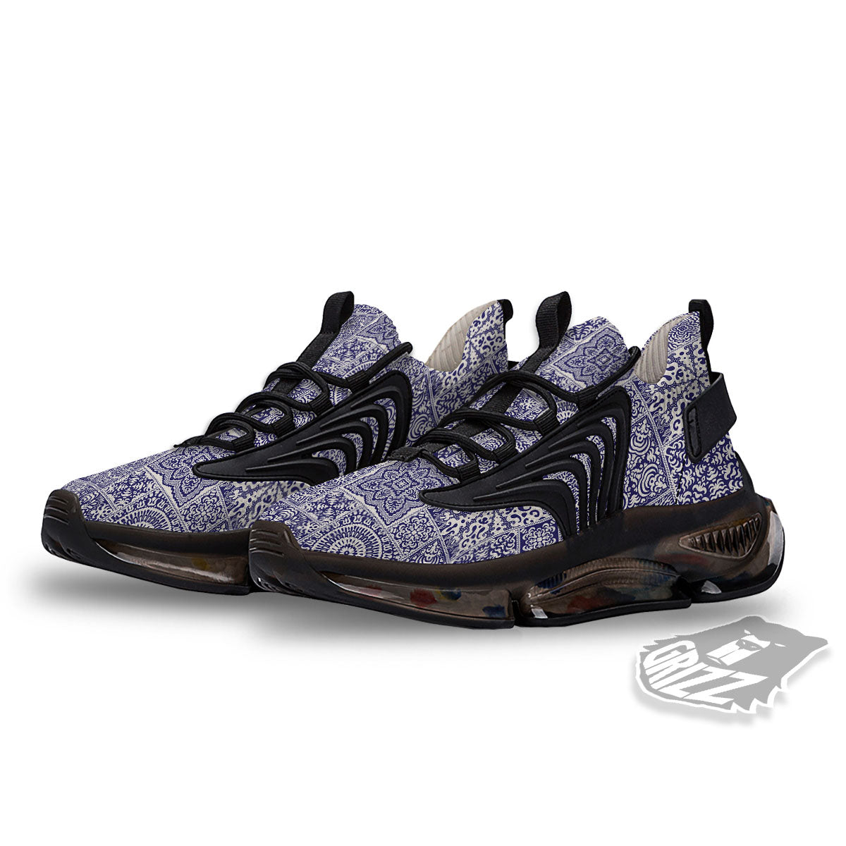 Mandala Patchwork Square Bohemian Print Pattern Black Gym Shoes-grizzshop