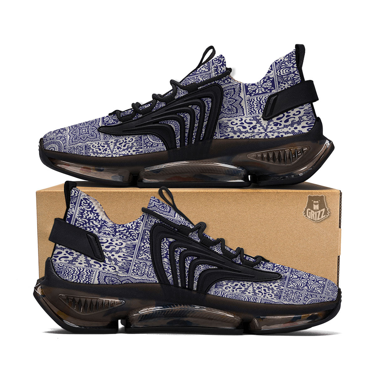Mandala Patchwork Square Bohemian Print Pattern Black Gym Shoes-grizzshop