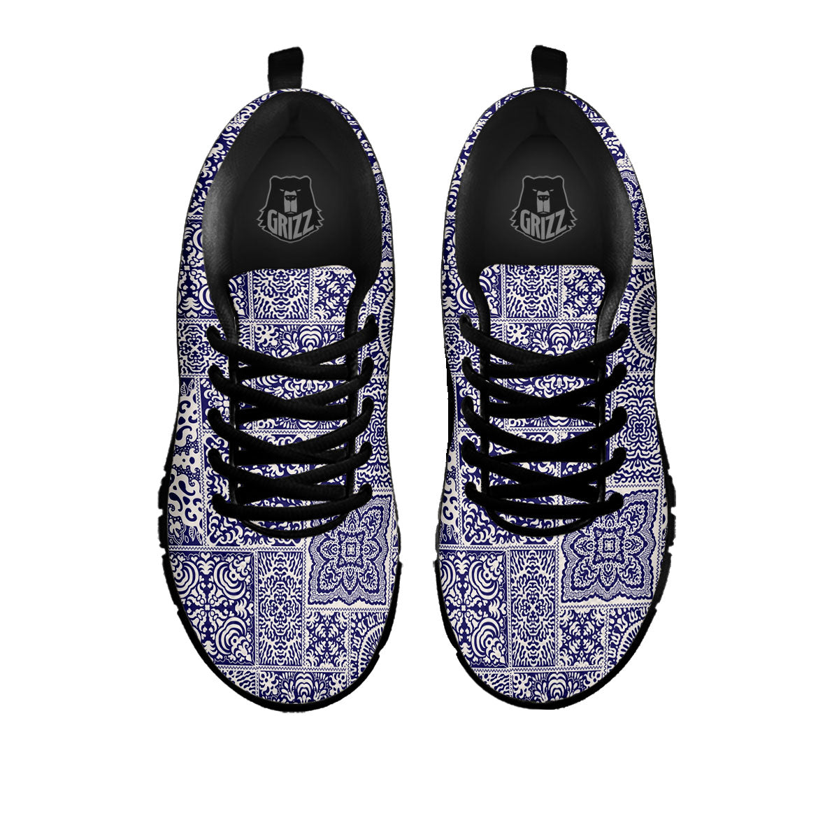 Mandala Patchwork Square Bohemian Print Pattern Black Sneaker-grizzshop