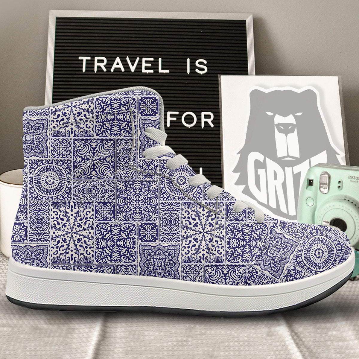 Mandala Patchwork Square Bohemian Print Pattern High Top Sneakers-grizzshop