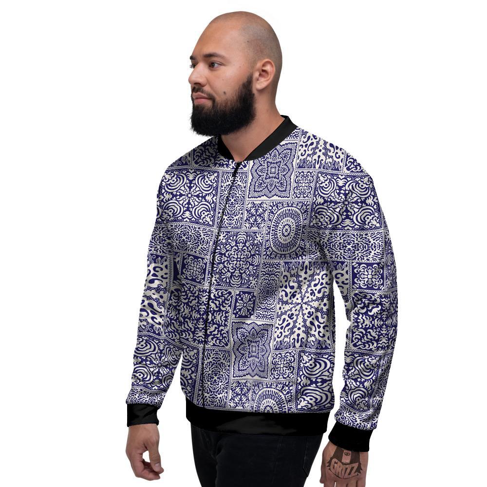 Mandala Patchwork Square Bohemian Print Pattern Men's Bomber Jacket-grizzshop