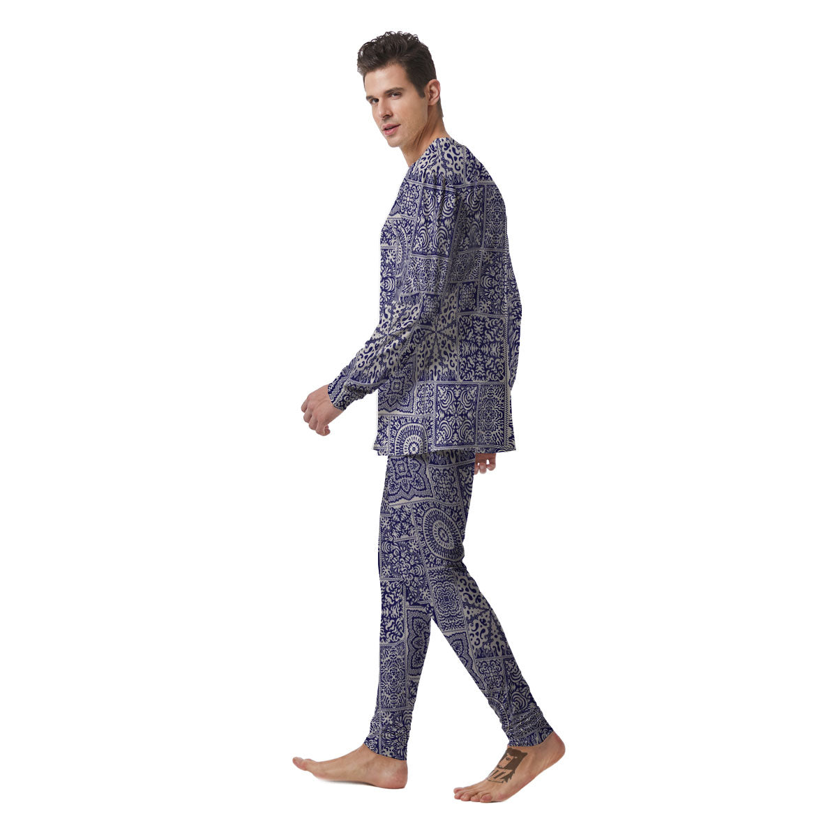 Mandala Patchwork Square Bohemian Print Pattern Men's Pajamas-grizzshop
