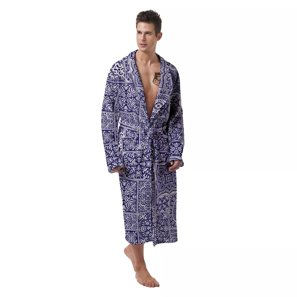 Mandala Patchwork Square Bohemian Print Pattern Men's Robe-grizzshop