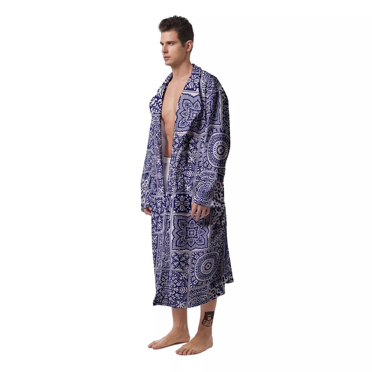 Mandala Patchwork Square Bohemian Print Pattern Men's Robe-grizzshop