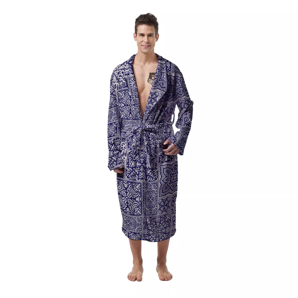 Mandala Patchwork Square Bohemian Print Pattern Men's Robe-grizzshop