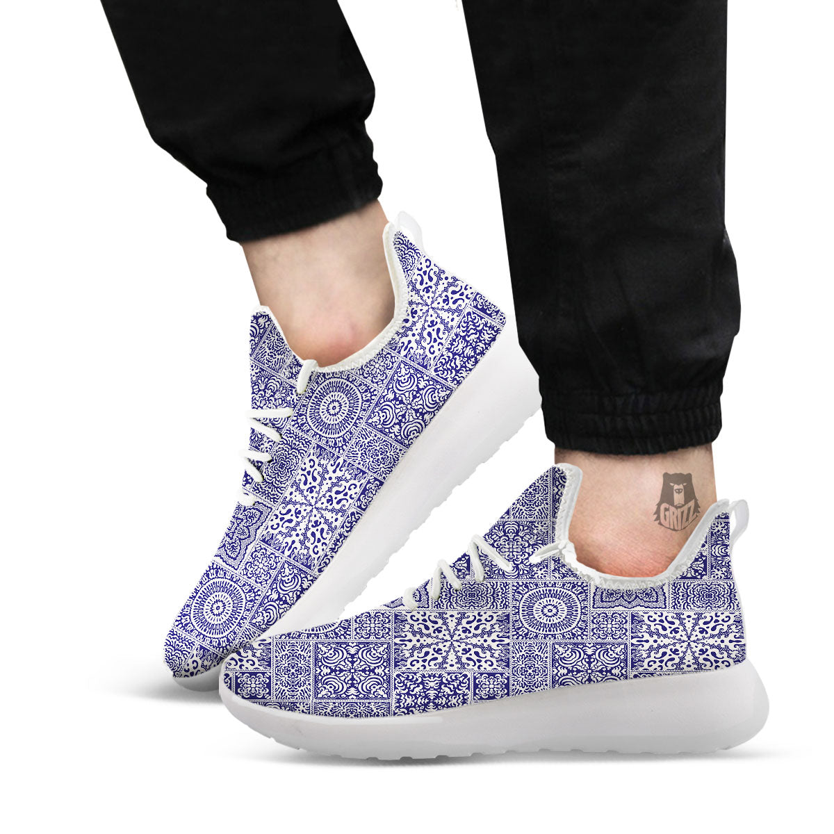 Mandala Patchwork Square Bohemian Print Pattern White Athletic Shoes-grizzshop