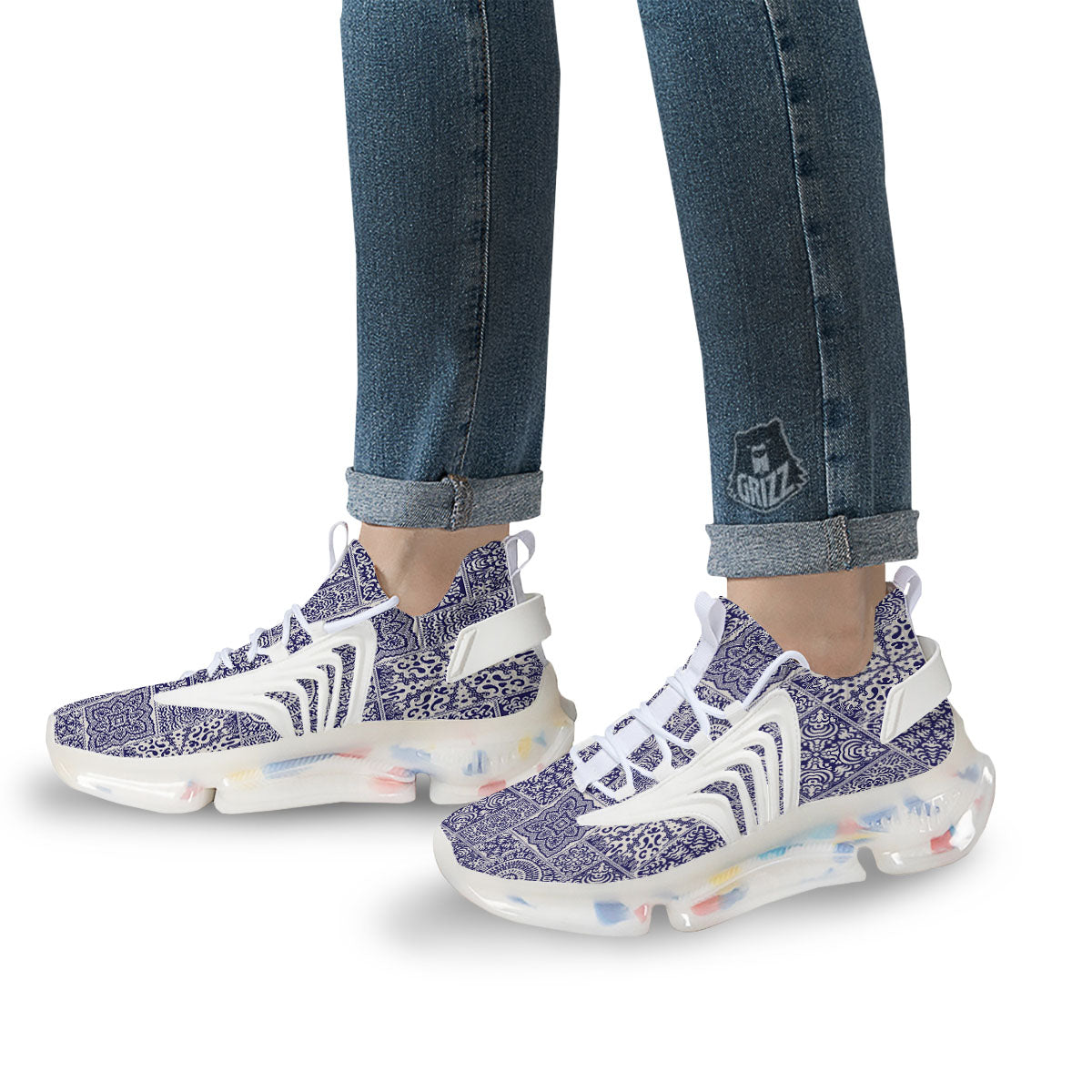 Mandala Patchwork Square Bohemian Print Pattern White Gym Shoes-grizzshop
