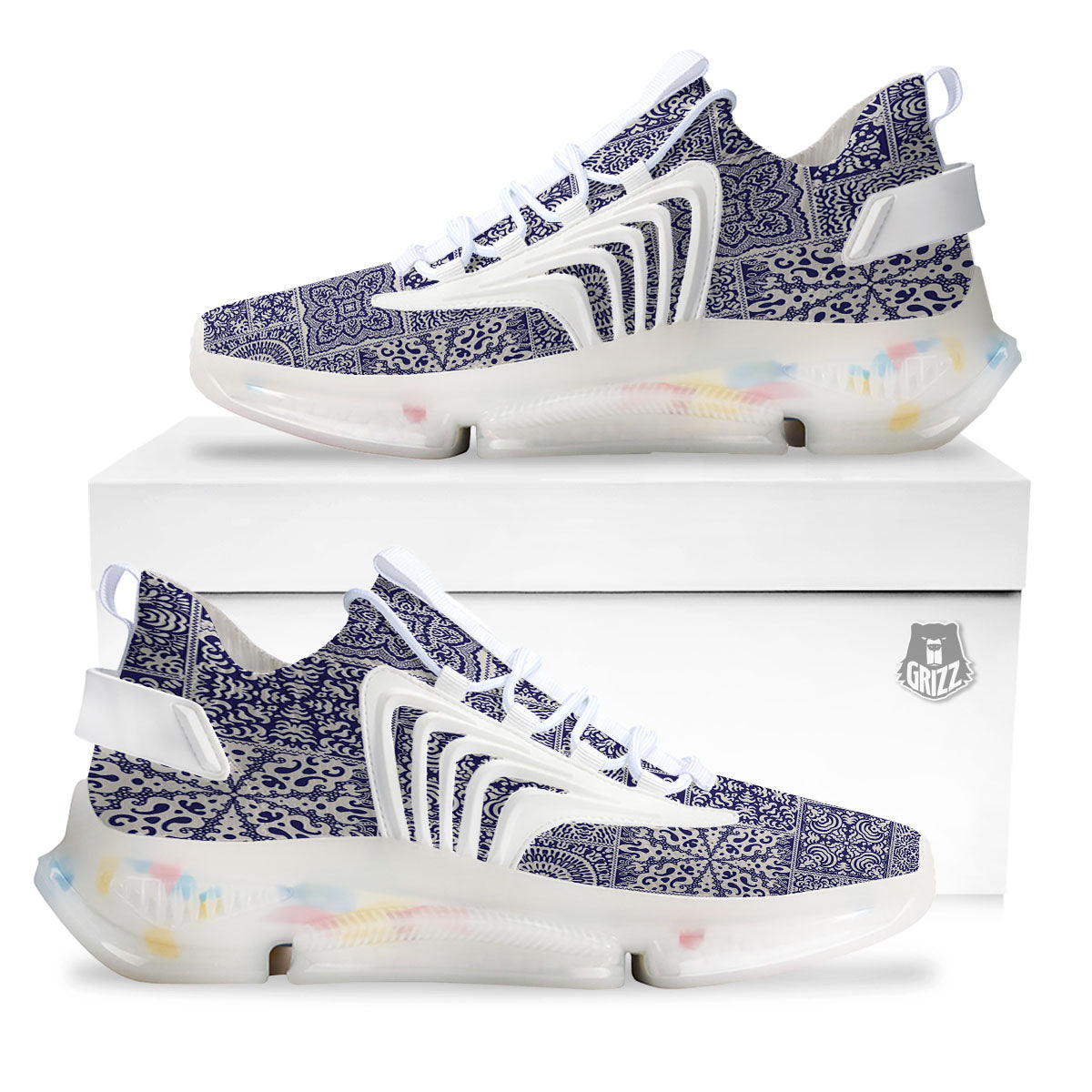 Mandala Patchwork Square Bohemian Print Pattern White Gym Shoes-grizzshop