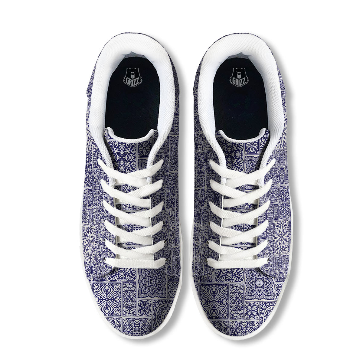 Mandala Patchwork Square Bohemian Print Pattern White Low Top Sneakers-grizzshop