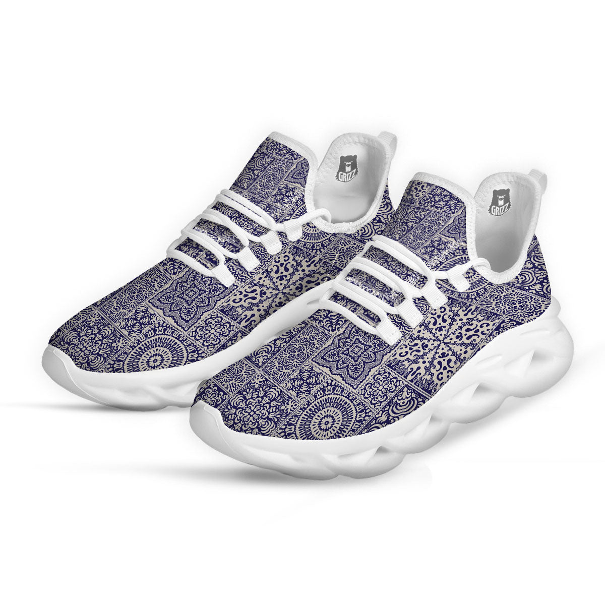 Mandala Patchwork Square Bohemian Print Pattern White Running Shoes-grizzshop