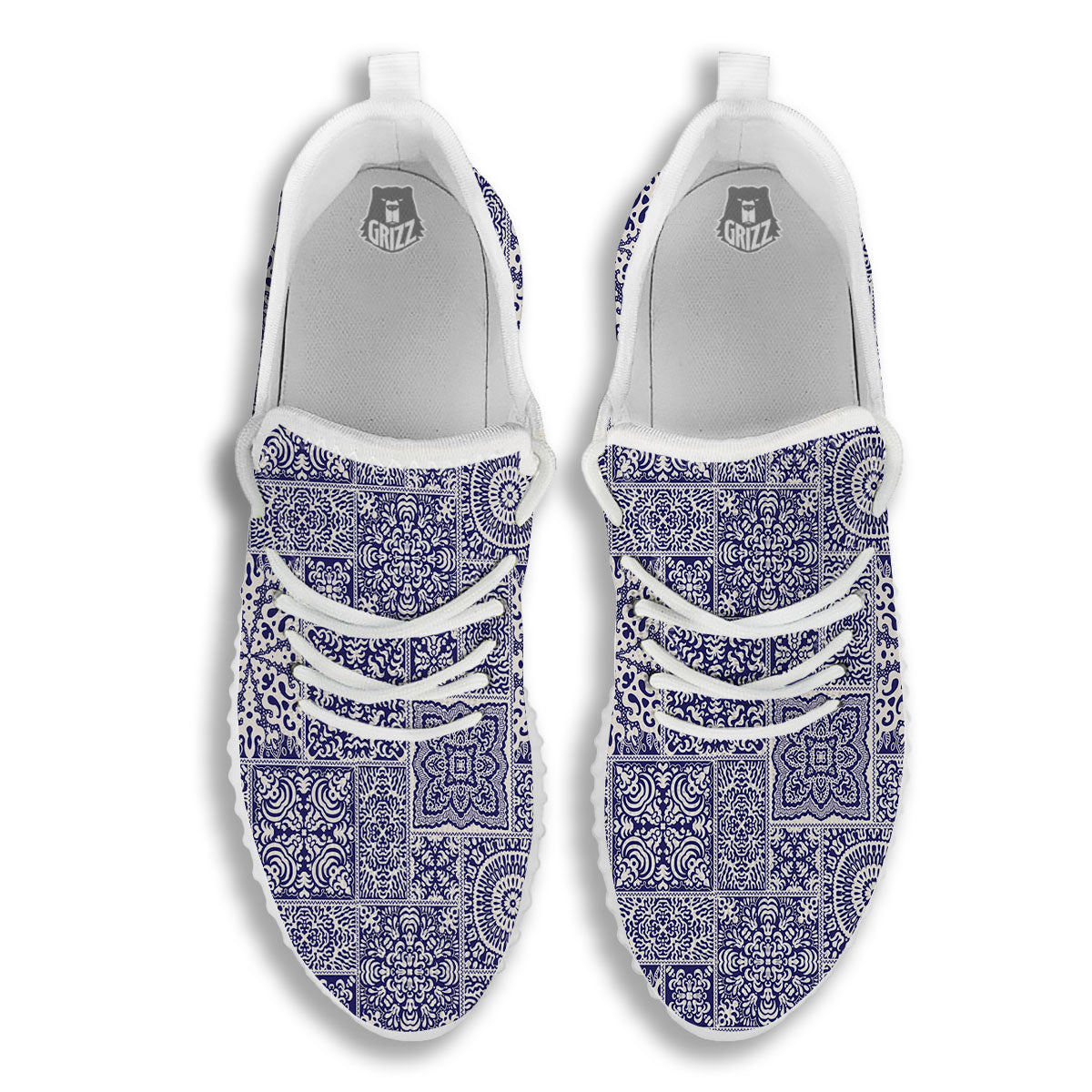 Mandala Patchwork Square Bohemian Print Pattern White Walking Shoes-grizzshop