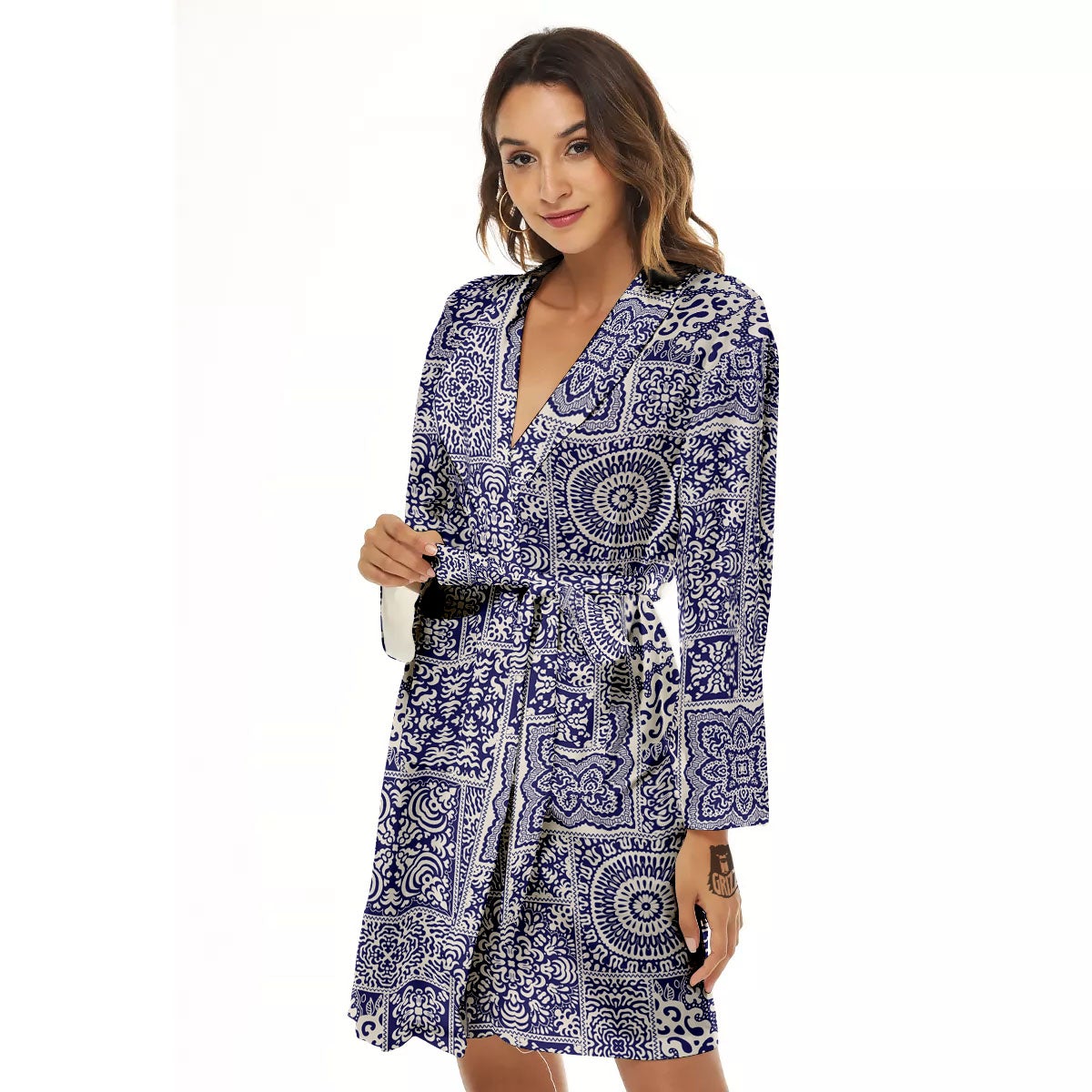 Mandala Patchwork Square Bohemian Print Pattern Women's Robe-grizzshop