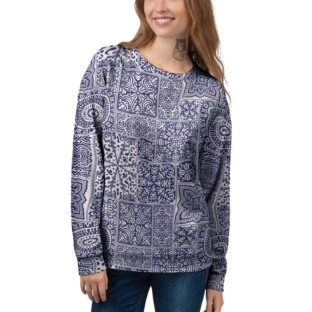 Mandala Patchwork Square Bohemian Print Pattern Women's Sweatshirt-grizzshop