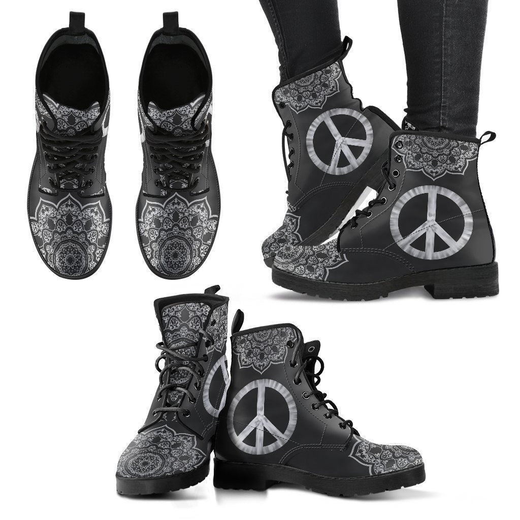 Mandala Peace Women's Leather Boots-grizzshop