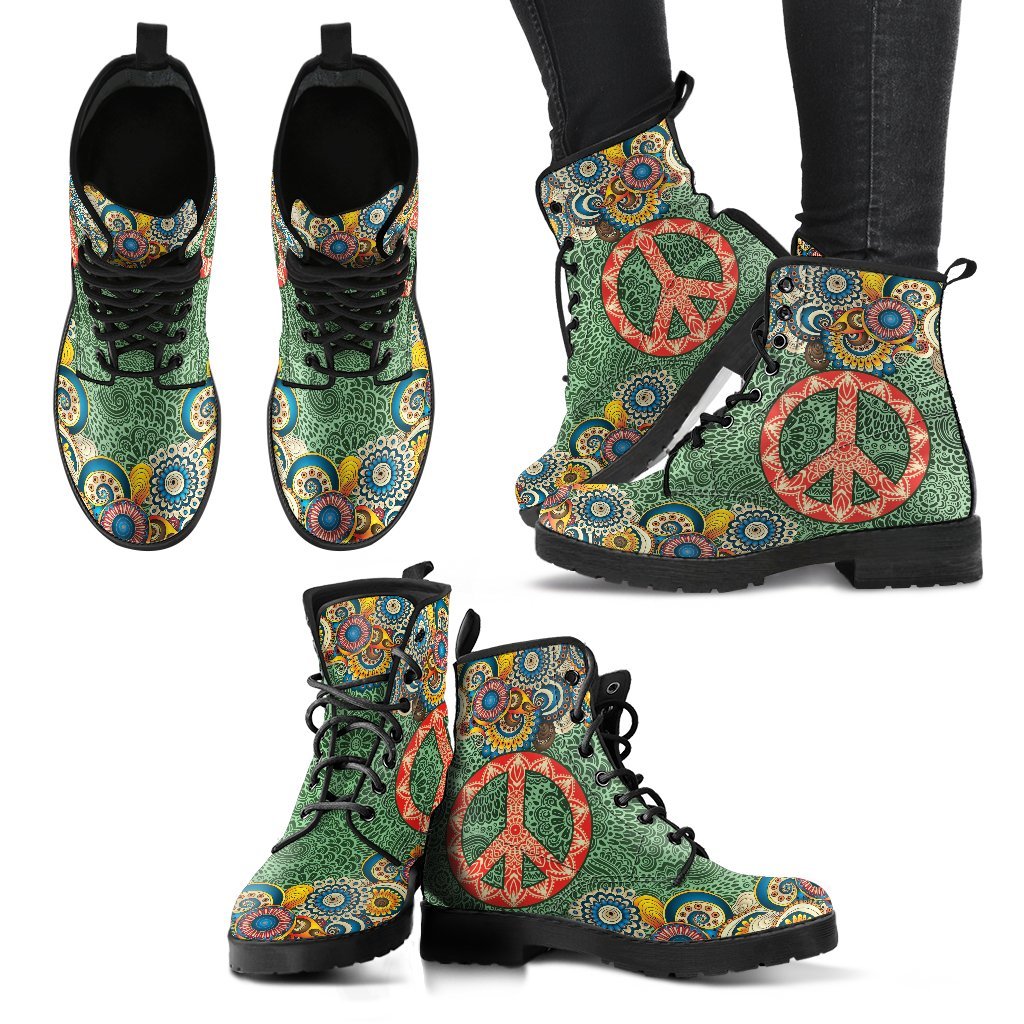 Mandala Peace Women's Leather Boots-grizzshop