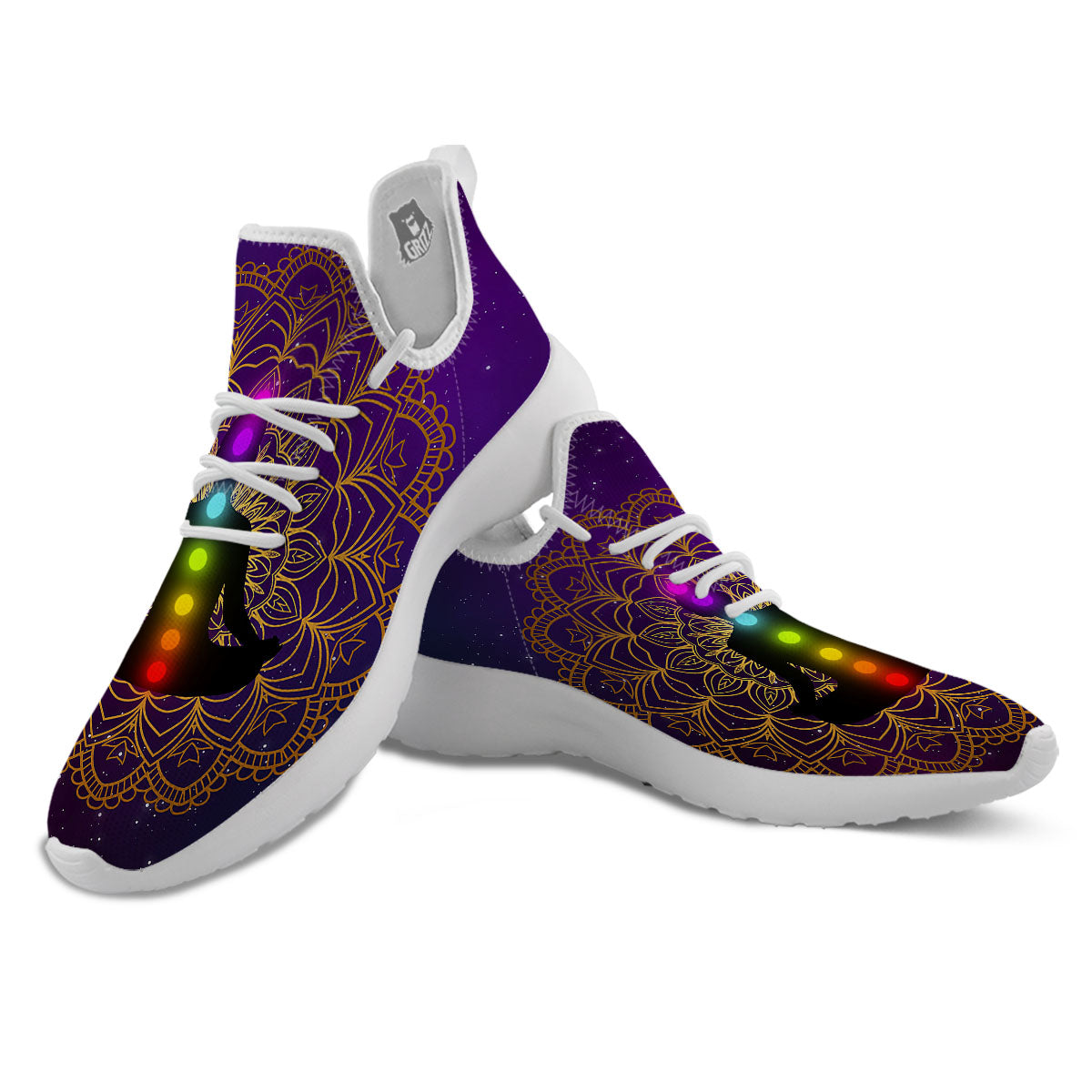 Mandala Seven Chakras Print White Athletic Shoes-grizzshop