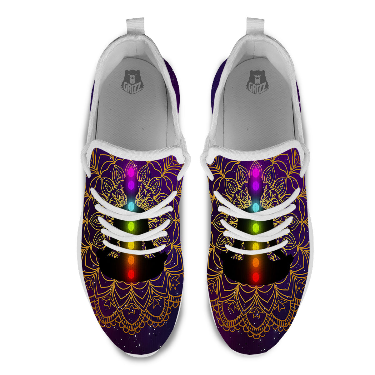 Mandala Seven Chakras Print White Athletic Shoes-grizzshop