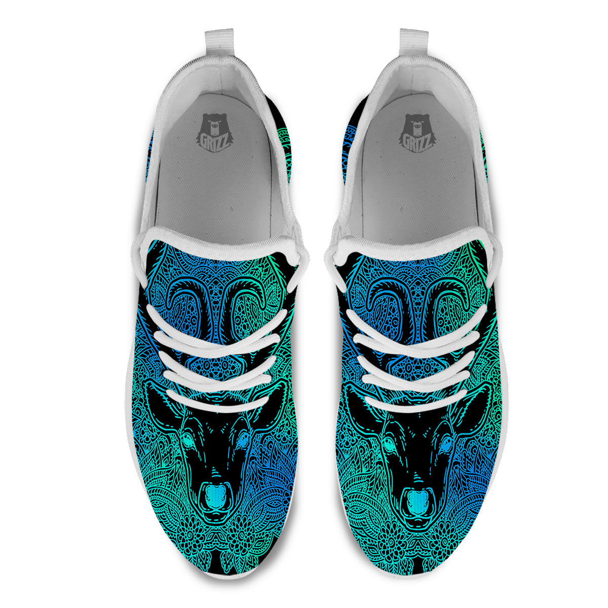 Mandala Spiritual Deer Print White Athletic Shoes-grizzshop