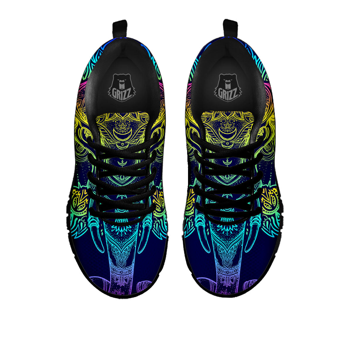 Mandala Spiritual Elephant Print Black Sneaker-grizzshop