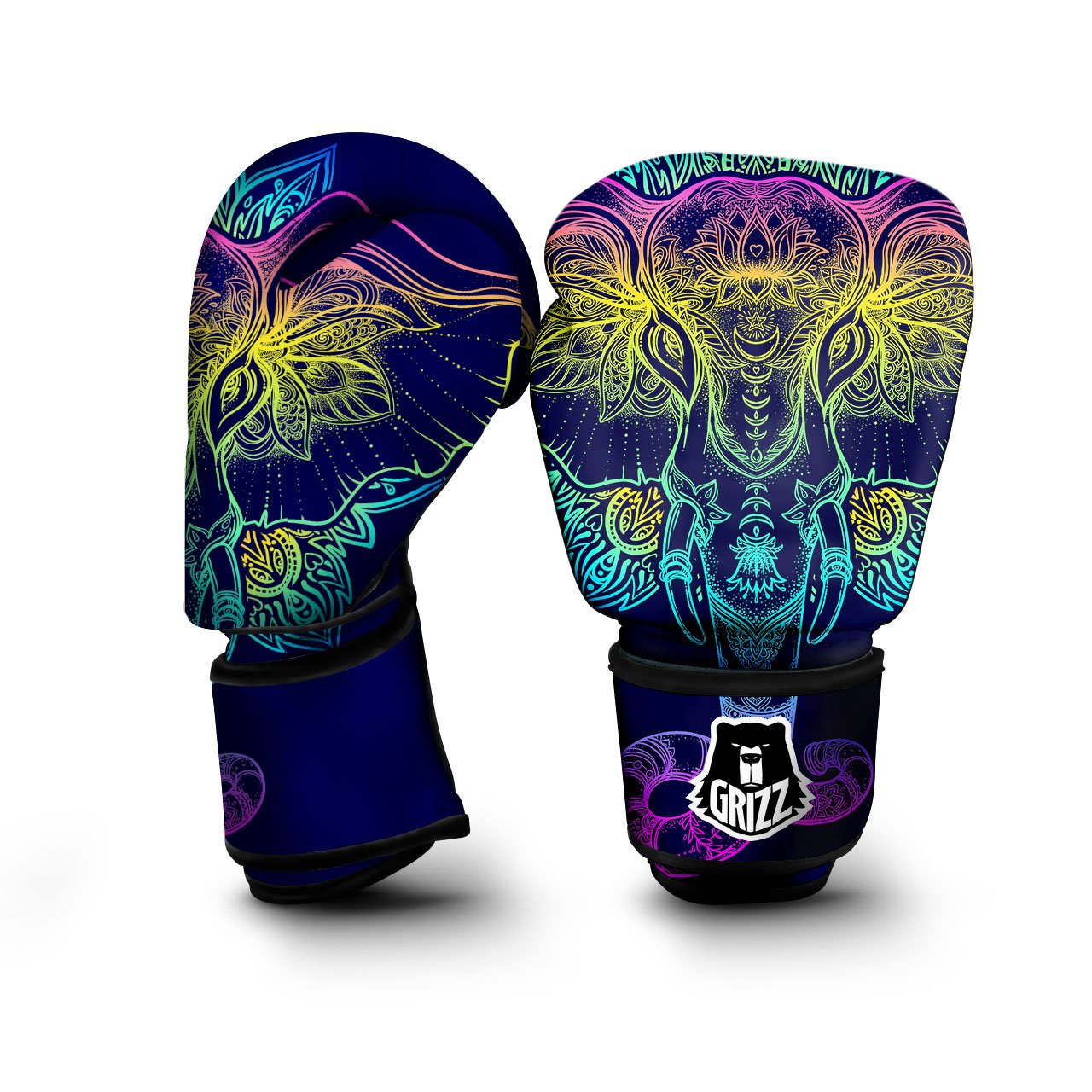 Mandala Spiritual Elephant Print Boxing Gloves-grizzshop