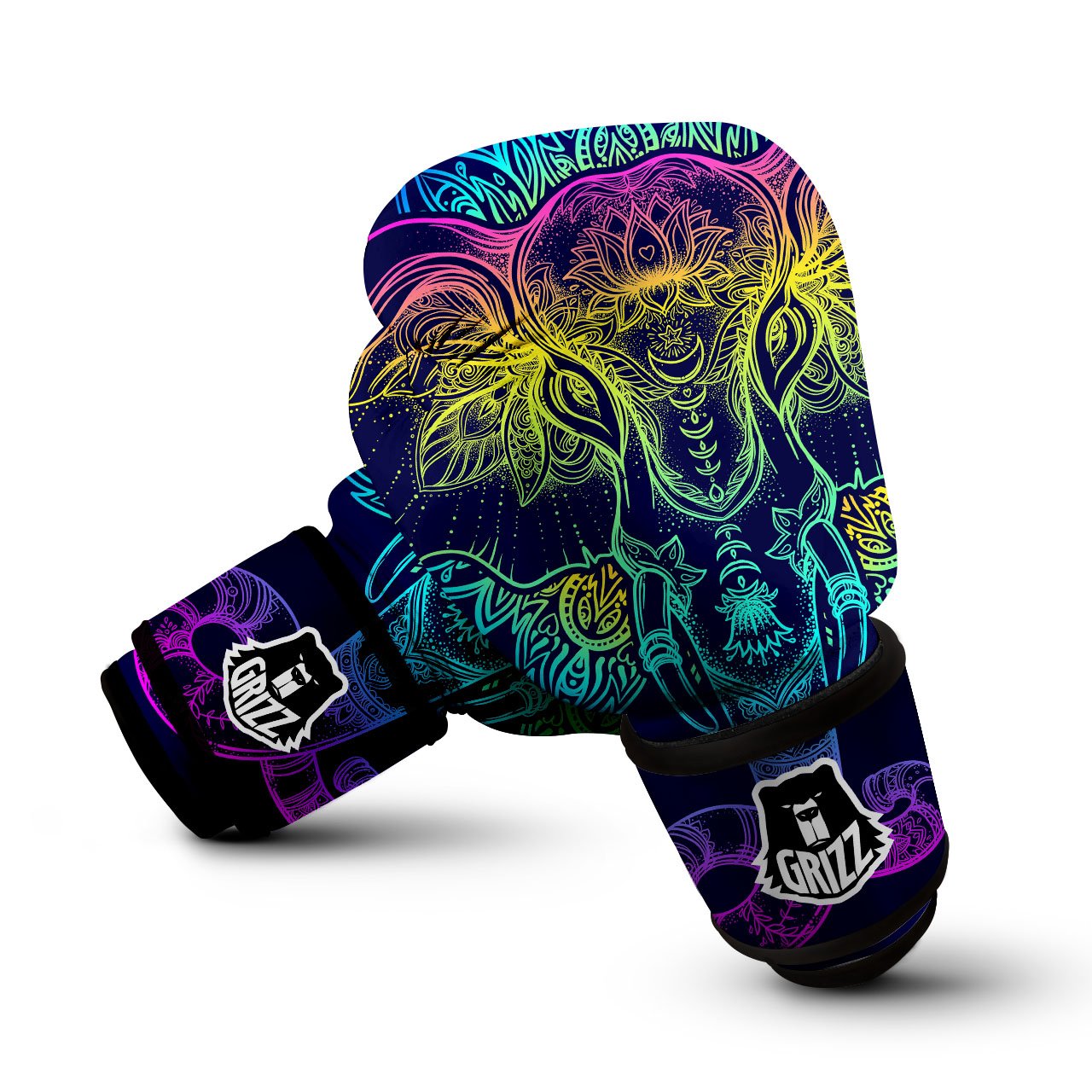 Mandala Spiritual Elephant Print Boxing Gloves-grizzshop