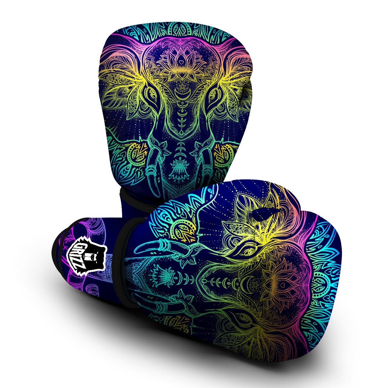 Mandala Spiritual Elephant Print Boxing Gloves-grizzshop