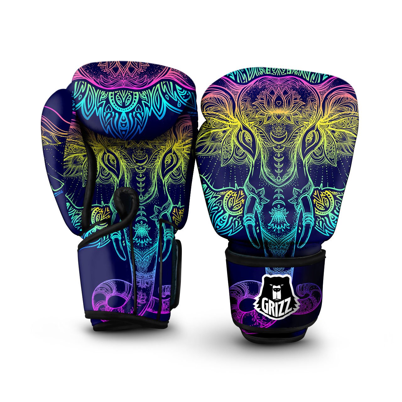 Mandala Spiritual Elephant Print Boxing Gloves-grizzshop