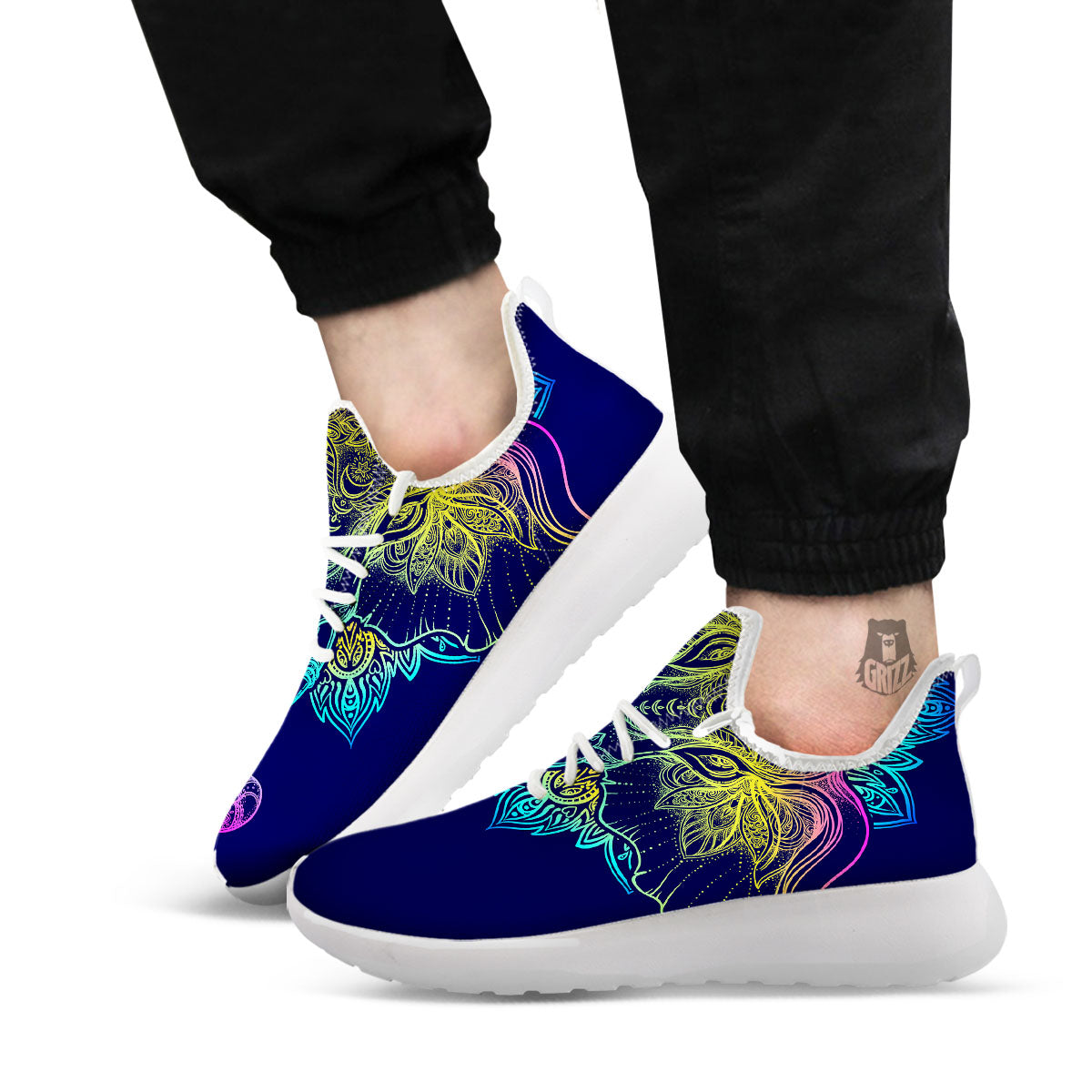 Mandala Spiritual Elephant Print White Athletic Shoes-grizzshop