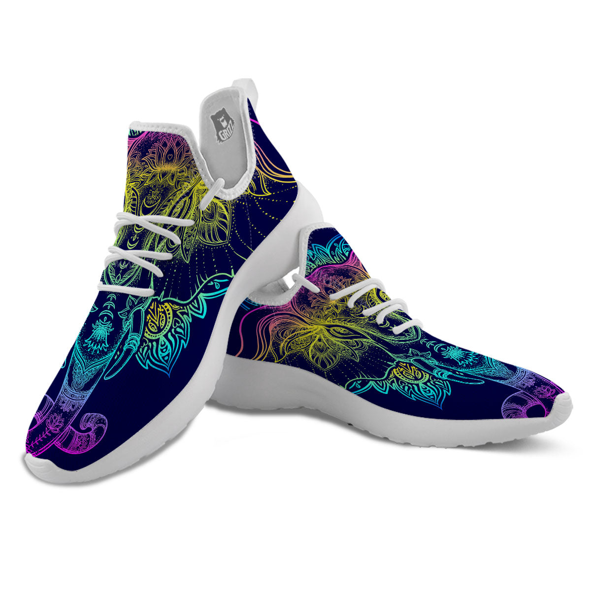 Mandala Spiritual Elephant Print White Athletic Shoes-grizzshop