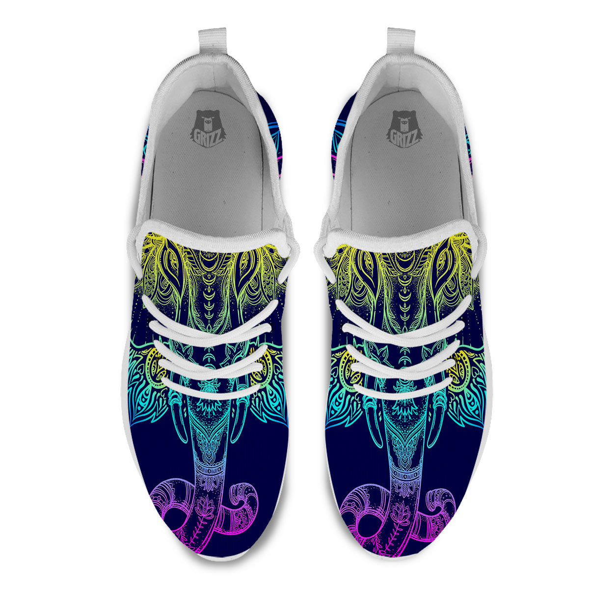 Mandala Spiritual Elephant Print White Athletic Shoes-grizzshop