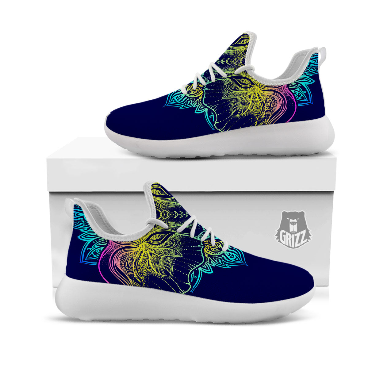 Mandala Spiritual Elephant Print White Athletic Shoes-grizzshop