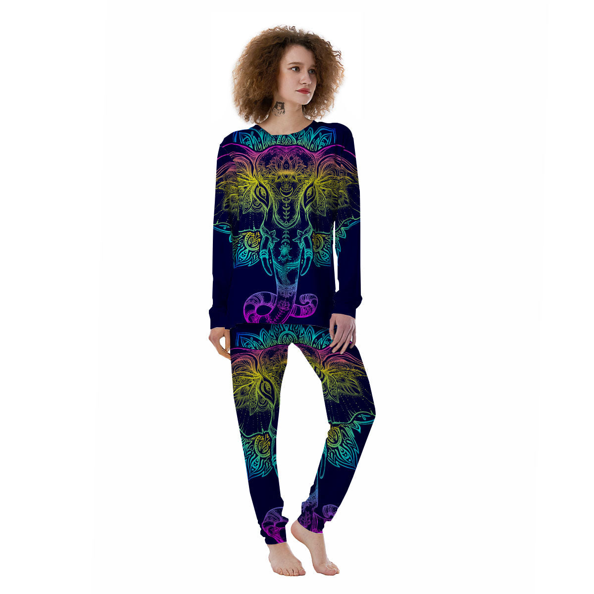 Mandala Spiritual Elephant Print Women's Pajamas-grizzshop