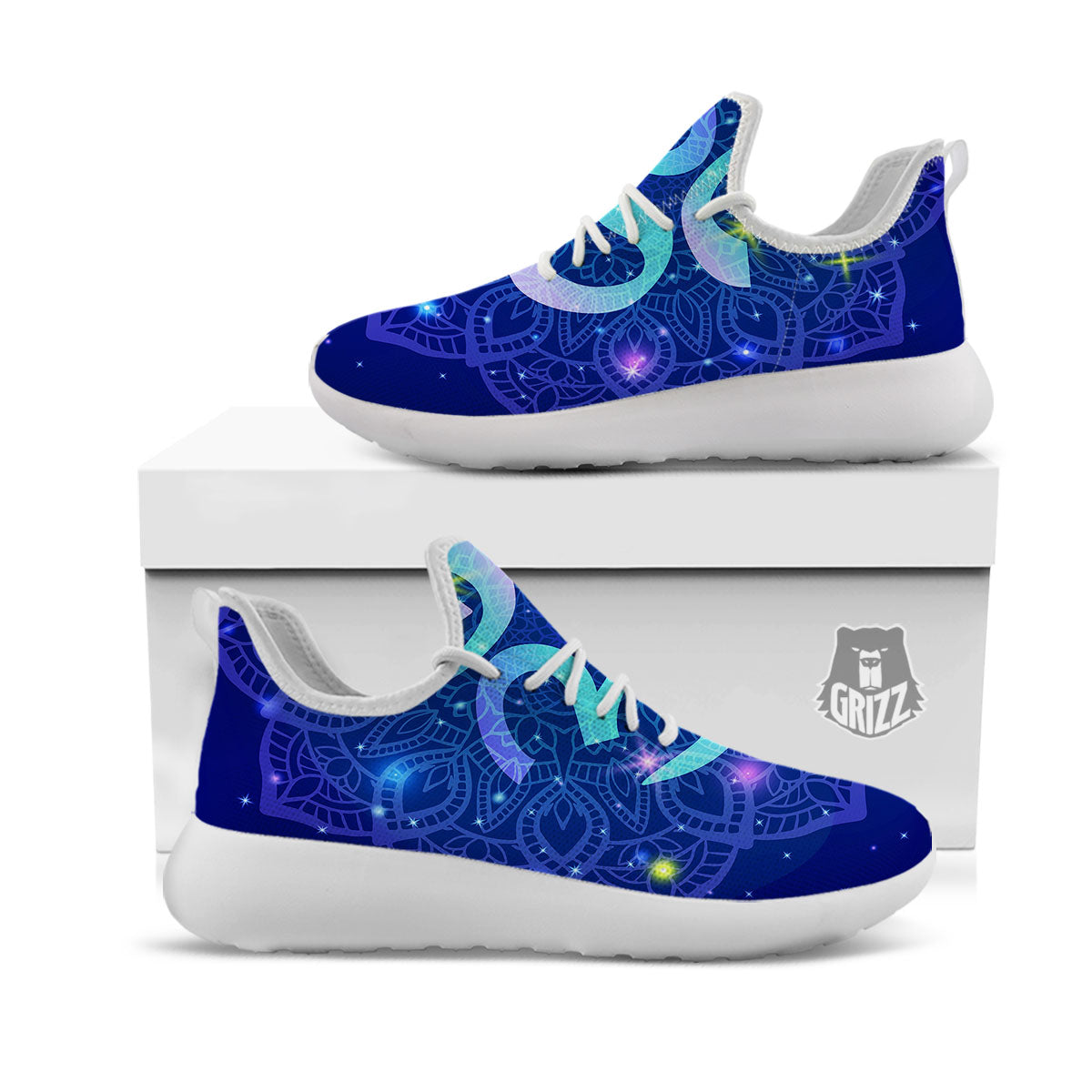 Mandala Spiritual Om Print White Athletic Shoes-grizzshop