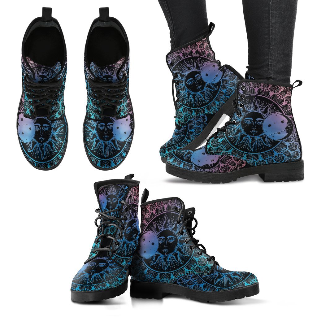 Mandala Sun Moon Women's Leather Boots-grizzshop