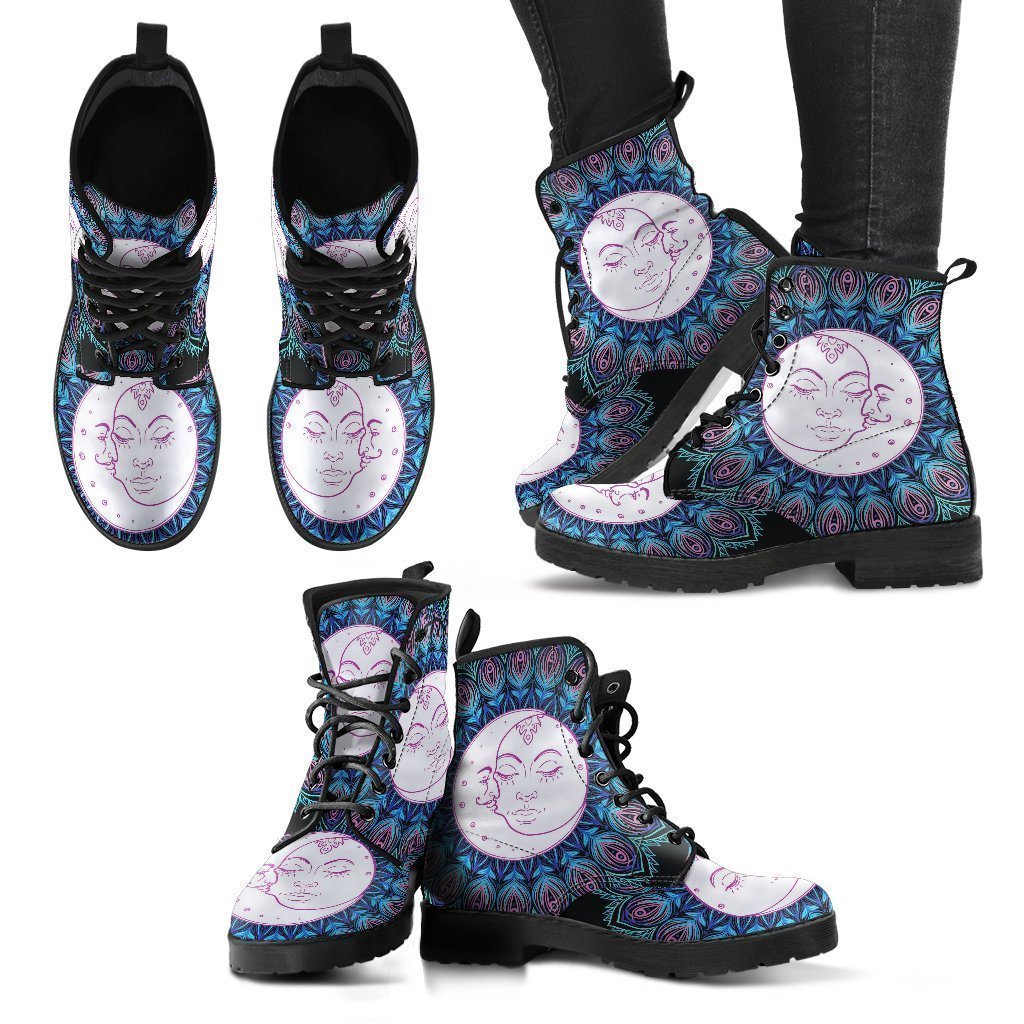 Mandala Sun Moon Women's Leather Boots-grizzshop