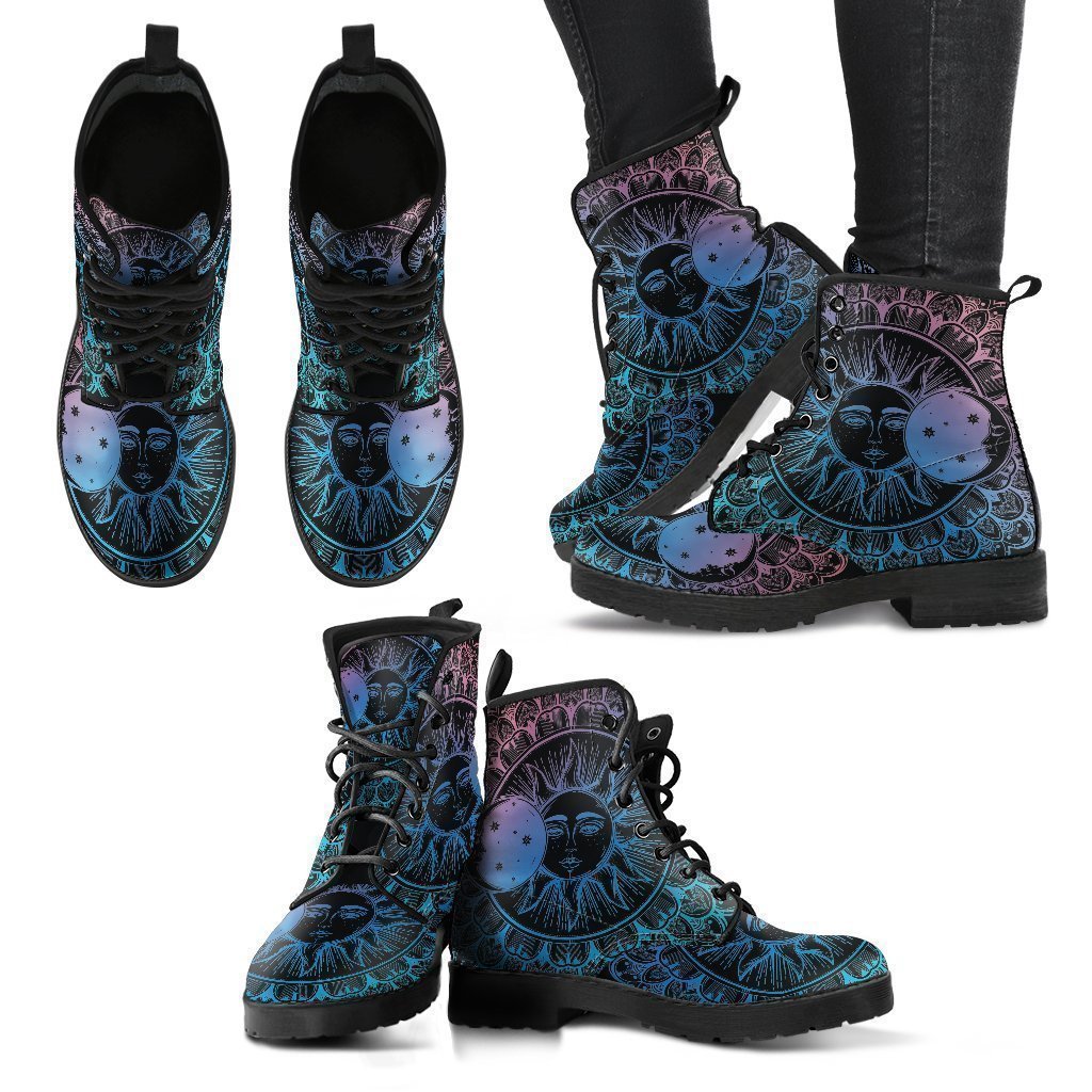Mandala Sun Moon Women's Leather Boots-grizzshop