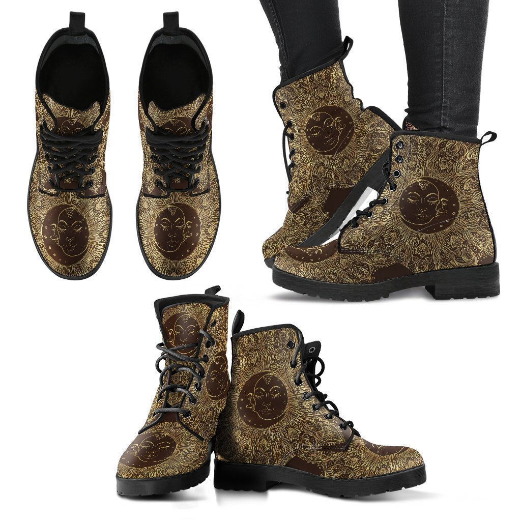 Mandala Sun Moon Women's Leather Boots-grizzshop
