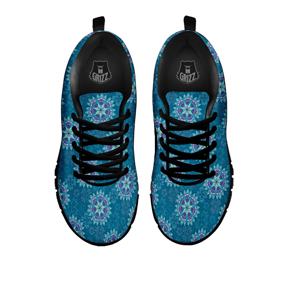 Mandala Teal And Purple Print Pattern Black Sneaker-grizzshop