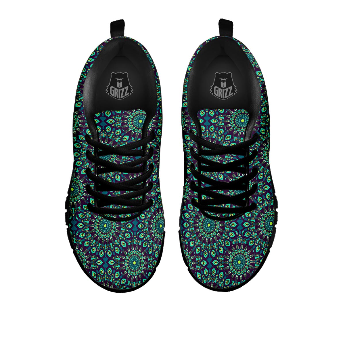 Mandala Teal Bohemian Print Pattern Black Sneaker-grizzshop