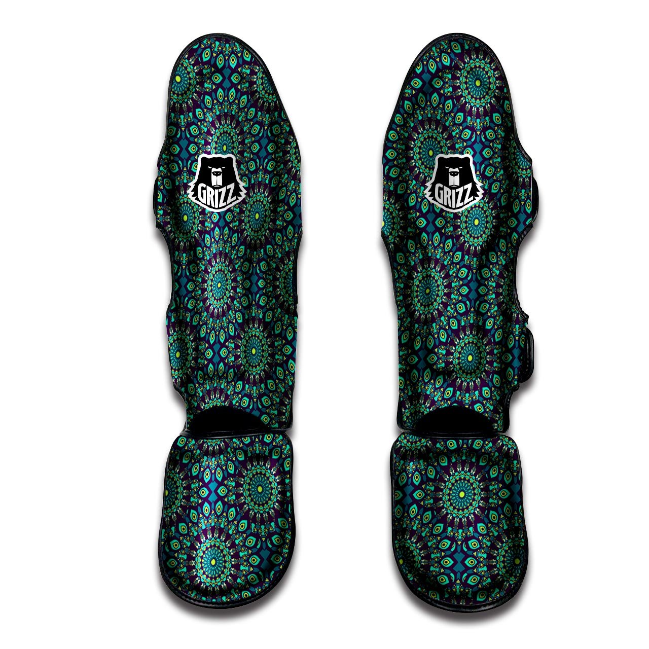 Mandala Teal Bohemian Print Pattern Muay Thai Shin Guards-grizzshop