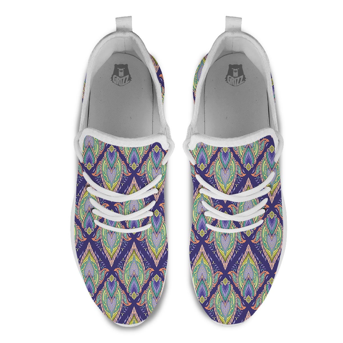 Mandala Thai Print Pattern White Athletic Shoes-grizzshop