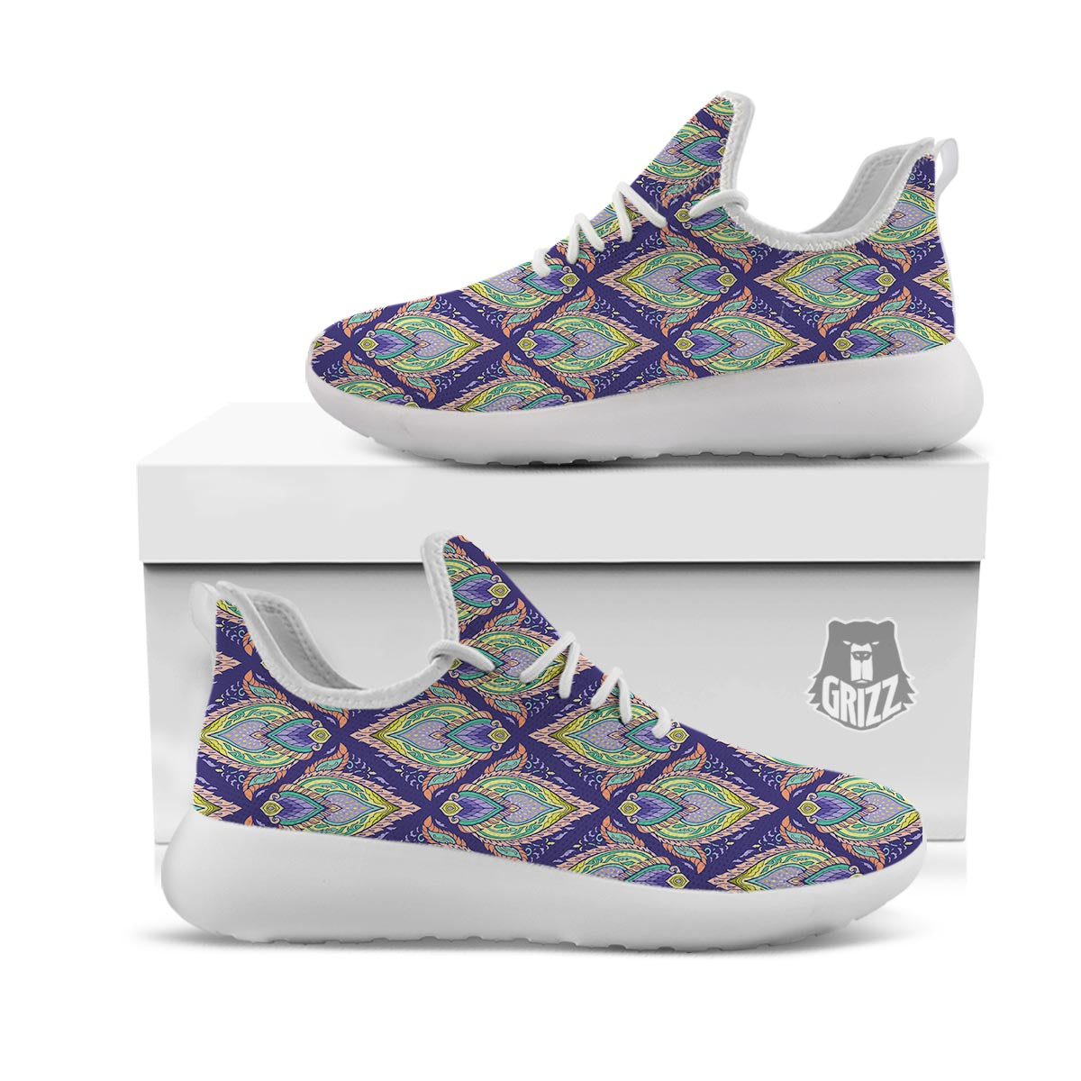 Mandala Thai Print Pattern White Athletic Shoes-grizzshop