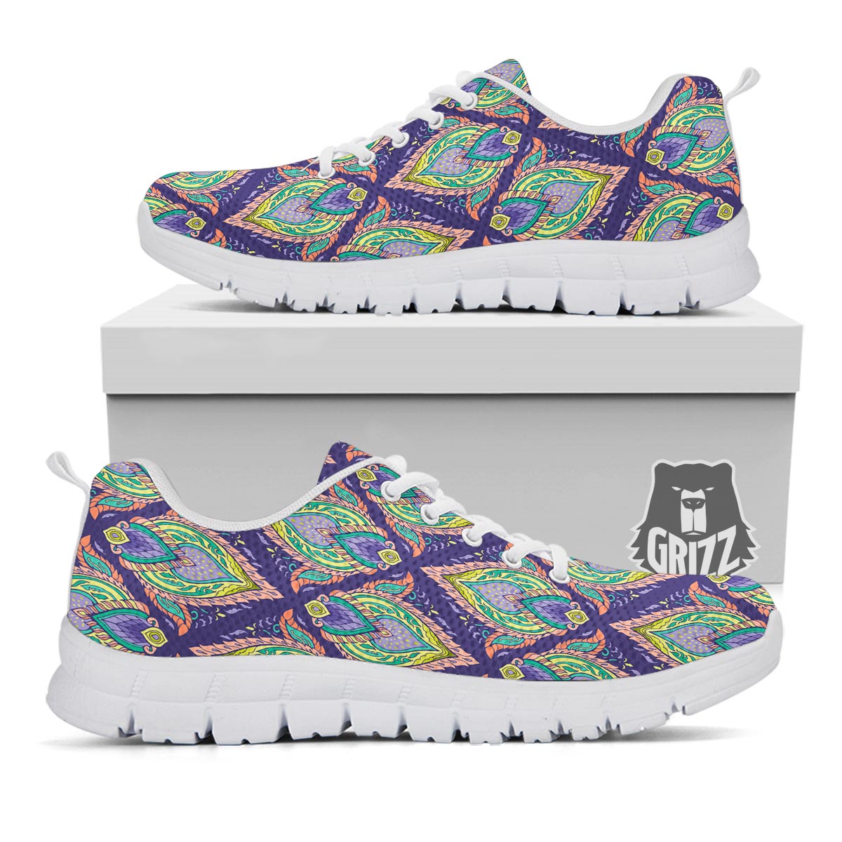 Mandala Thai Print Pattern White Sneaker-grizzshop