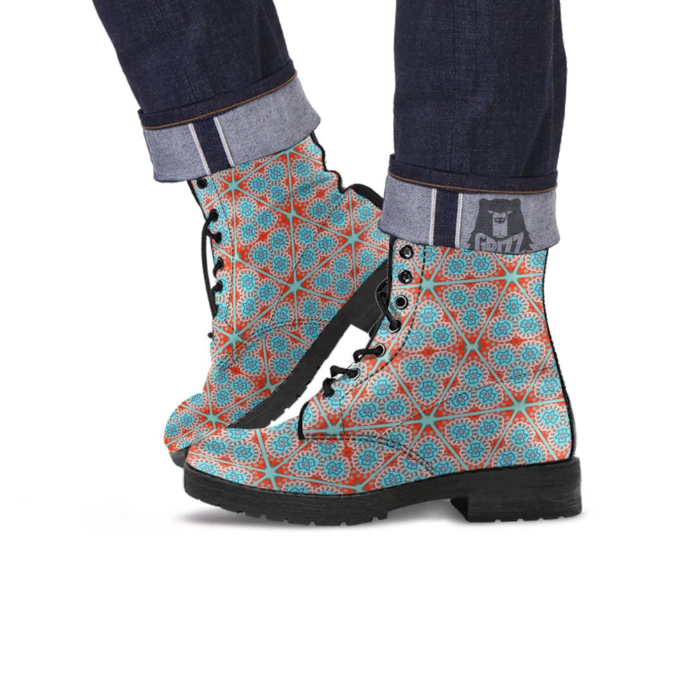Mandala Triangle Bohemian Print Pattern Leather Boots-grizzshop